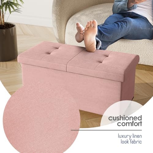 Storage Ottoman Bench with Bins, 30-in Storage Bench for Bedroom End of Bed, Folding Foot Rest Ottoman for Living Room Max 660lbs, Fabric Ottomans, Pink - Image 7