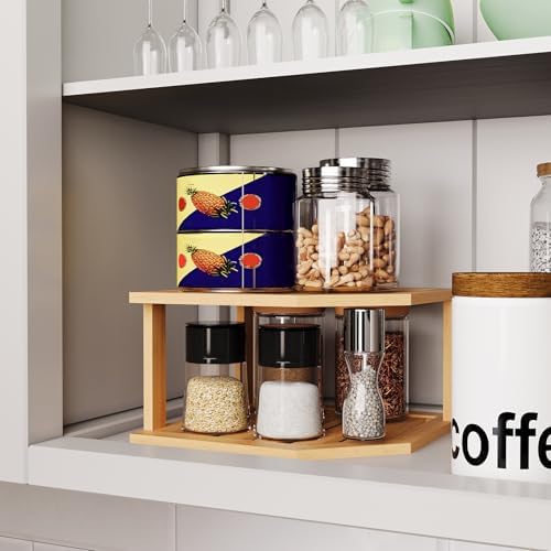 VERTORGAN 2 Tier Bamboo Plate Organizer,Corner Shelf for Kitchen - Image 2