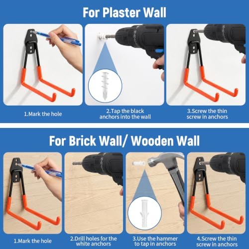 Garage Hooks Heavy Duty, 4 Pack Large 7.5 Inch Ladder Hooks Orange - Image 5