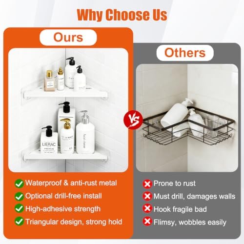 Fikoksol Shower Caddy Storage, Triangle Corner Shelf with Adhesive Hook - Image 4