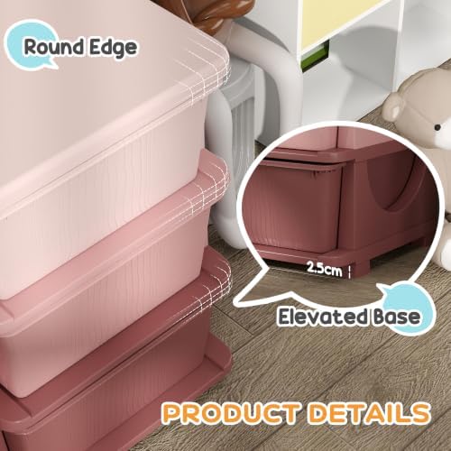 Qaba 3 Drawers Kids Storage Unit 3 Tier Toy Organizers Pink - Image 5