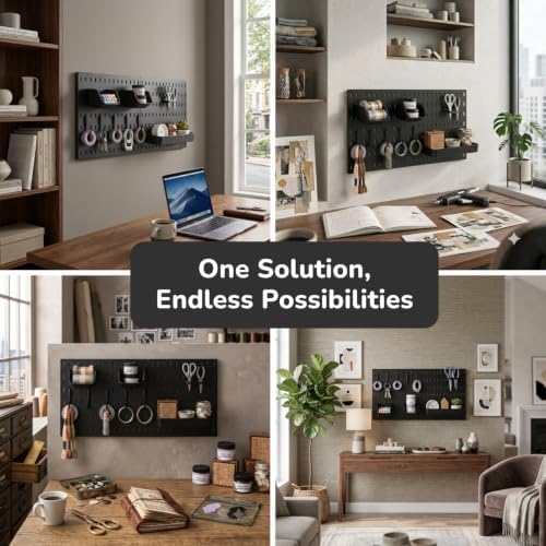Keepo Peg Board Wall Organizer – Plastic Pegboard Panels, Modular Peg Board Storage System For Home Office, Craft Room, Gaming Setup (Black, 22″×11″) - Image 5