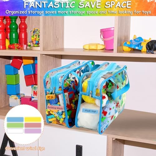 6 Packs Large Toy Storage Bags with Labels, Reusable Clear PVC Storage Bag, Travel Waterproof Organizer Bags (Blue-cute pattern) - Image 6