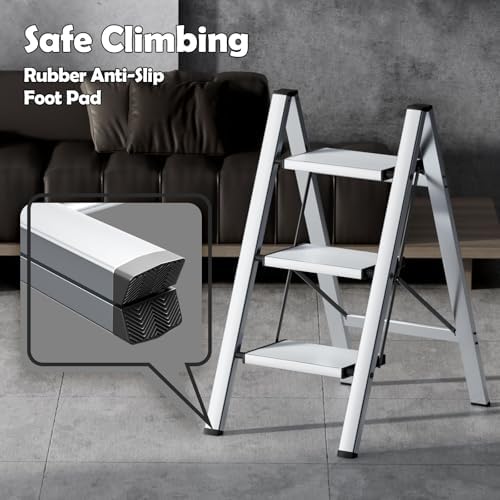 Taranta 3 Step Stool Foldable,Aluminum Step Ladder-Sliver - Image 4