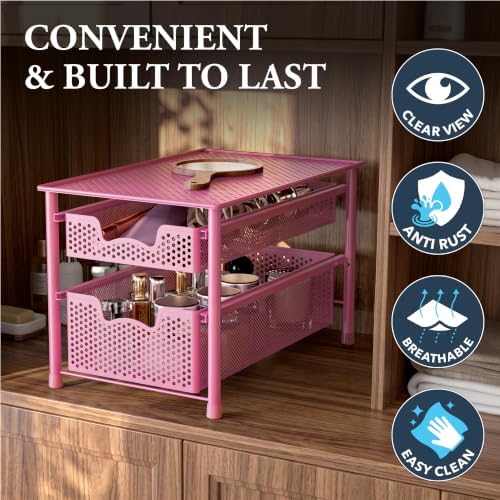 Simple Houseware Stackable 2 Tier Sliding Basket Organizer Drawer, Pink - Image 5