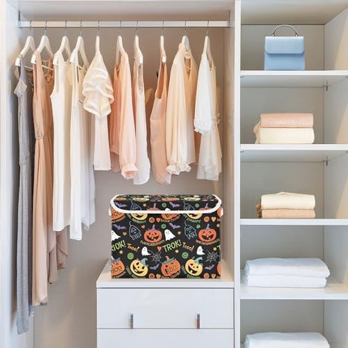Halloween Ghost Pumpkin Ghosts Storage Bins with Lids and Carrying Handle,Foldable Storage Boxes Organizer Containers Baskets Cube with Cover for Home Bedroom Closet Office - Image 6