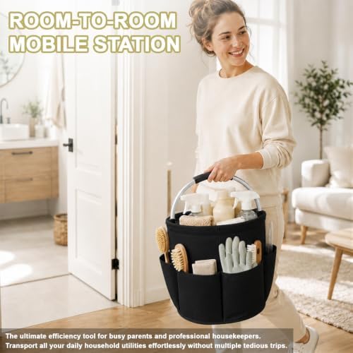 Premium Cleaning Caddy with Handle | Large Capacity Cleaning Supply Caddy with Deep Side Pockets | Collapsible Organizer Bag for Car Wash Supplies and Garden Tools (Black) - Image 4