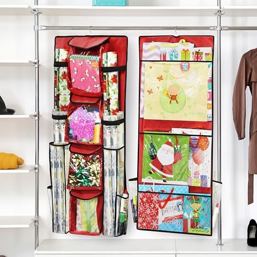 Simple Houseware Double-Sided Hanging Gift Wrap Organizer, Red (Set of 1) - Image 5