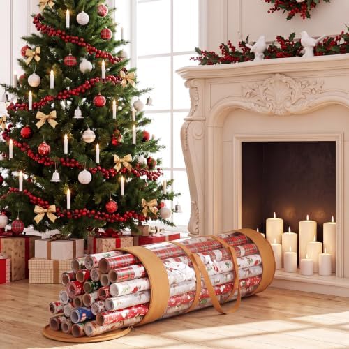 Christmas Wrapping Paper Organizer, 41" Gift Wrapping Paper Storage Golden - Image 2