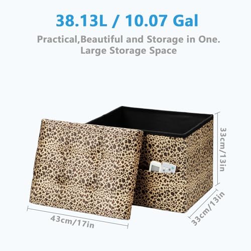AmasSmile Ottoman with Storage,Folding Chest,17" Velvet,Leopard 2 Pack - Image 3