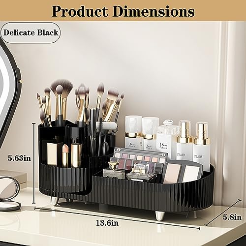 Rotating Makeup Organizer for Vanity with Brush Holder, Cosmetic Makeup Storage Organizer, Large Spinning Makeup Skincare Organizer, Countertop Makeup Perfume Organizer, Lotions Display Case (Black) - Image 5
