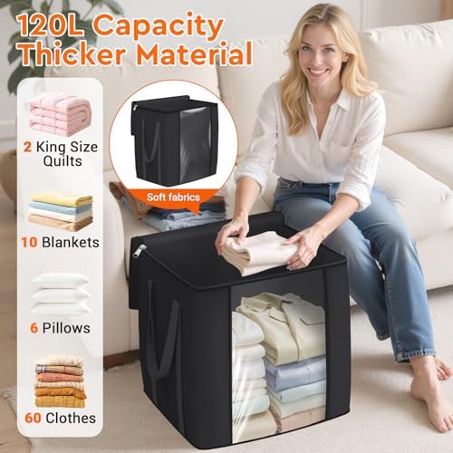 TasticTotes 120L Extra Large Blanket Clothes Storage Bags, Gray, 2 Pack - Image 3