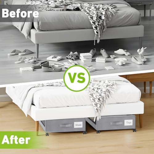 Molutsody Under Bed Storage with Wheels, 2-Pack Underbed Storage Containers with Clear Lids, Under Bed Shoe Storage Organizer Bins, Rolling Under Bed Storage for Clothes Shoes Blankets (Grey) - Image 6