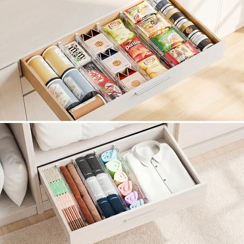 Clear Drawer Dividers Organizers, Adjustable Expandable Drawer Divider Organizer for Clothes, Dresser, Kitchen & Office Drawers, Acrylic Drawer Separators for Bedroom Storage, 4-Pack, Clear Plastic - Image 2
