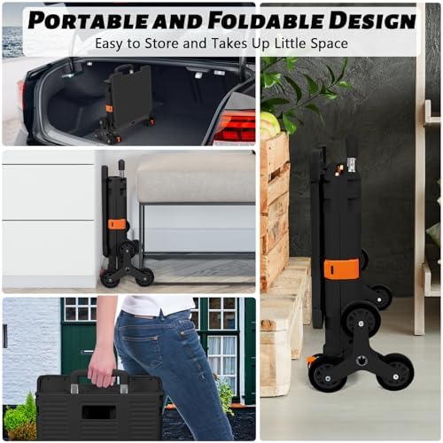 Foldable Utility Cart Collapsible Portable Crate Rolling Carts with Stair Climbing Wheels Tote Basket with Magnetic Lid Telescopic Cover Wear-Resistant 360°Rotate Wheel Noiseless for Shopping Office - Image 6