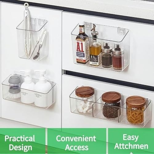 vacane 4 Pack Plastic Over Cabinet Door Organizer, Adhesive Mount Storage Organizer Container Makeup Organizer Hanging Basket Bins for Craft Room, Pantry, Office, Space Saving Holder for Kitchen Bags - Image 3