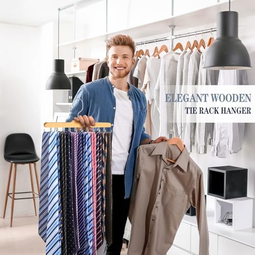 2PC Tie Rack Hanger for Closet, Upgraded Tie Holder Organizer for Men, Wood - Image 2