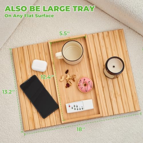 LOVYANXUE Bamboo Sofa Arm Tray, Anti Falling Couch Arm Tray Table, Foldable Couch Armrest Table, Portable Sofa Armrest Trays Cup Holder for Drink, Cups, Phone, Snacks, Remote - Image 4