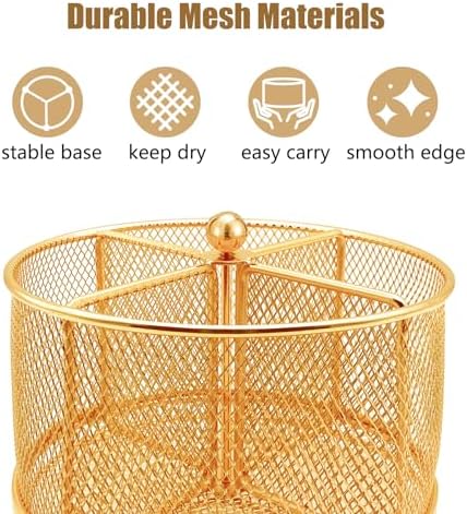 DysanVica 360° Rotating Metal Utensil Caddy - 4 Compartment Silverware Cutlery Holder Rotation Fork Spoon Napkin Organizer Flatware Storage Basket Party Countertop Buffet Picnic Camping Outdoor Gold - Image 3