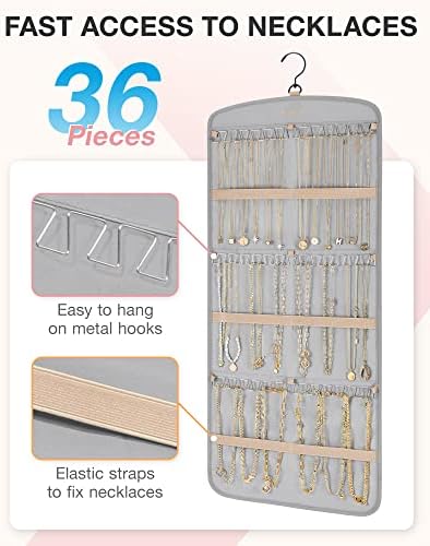 BAGSMART Hanging Jewelry Organizer, Necklace Holder Anti-tangle, Large Grey - Image 2