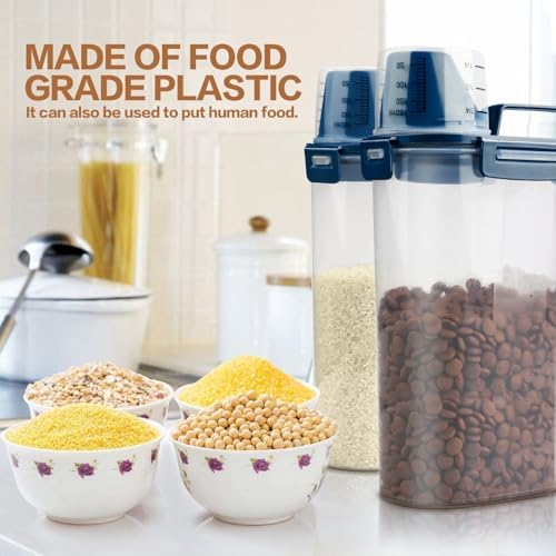 TIOVERY Upgraded Dog Food Storage Container Small, Cat Food Container Airtight, Pet Food Container Dispenser with Pour Spout, Measuring Cup and 4 Seal Buckles for Dogs, Cats, Birds (Blue) - Image 3