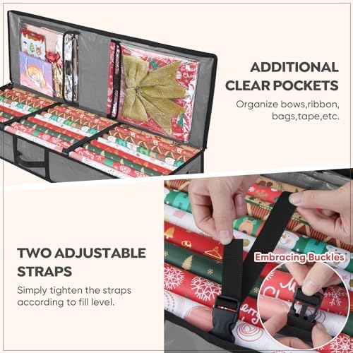 BALEINE Soft Christmas Wrapping Paper Storage Bag, 40" Durable PE Gift Wrap Storage Bag with Flexible Partitions and Pockets for Ribbon, Accessories (Transparent) - Image 2