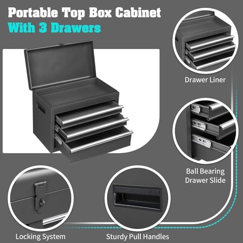 Winado 4-Drawer Rolling Tool Chest, 2-in-1 Large Storage Toolbox, Black - Image 3