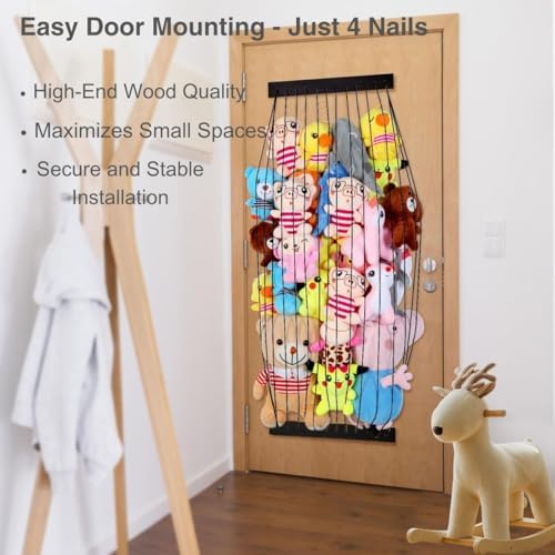 Stuffed Animal Storage Wooden Soft Toy Storage for Kids Room，Wall Mount Door Hanging Stuffed Animal Toy Organizer Shelf for Nursery Play Room Black -Patent - Image 3