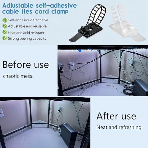 Adjustable Adhesive Cable Management Clips for Desk, Black, 50 Pcs - Image 6