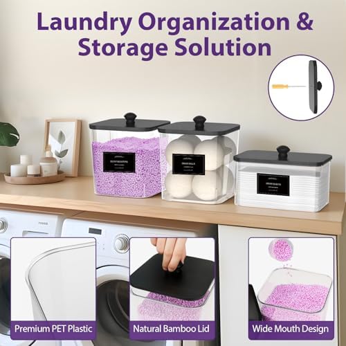 COAZEX 2+1 Pack Clear Laundry Pods Container & Dryer Sheet Holder Black Lid - Image 4