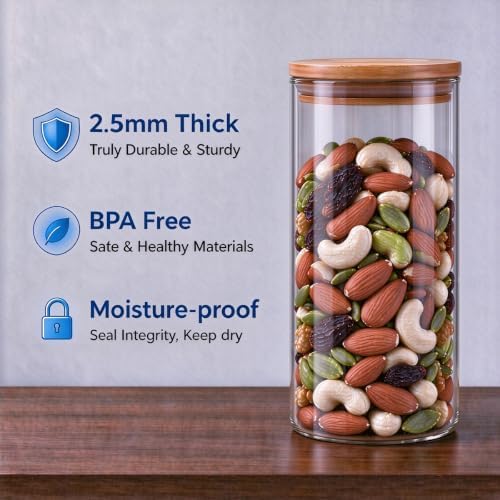 6 Pack Airtight Glass Storage Containers Set for Tea Coffee Pasta Spices - Image 4