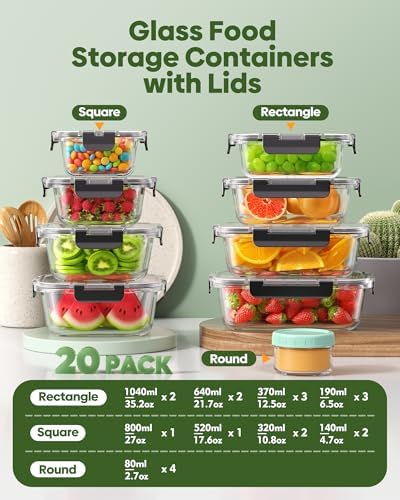KEMETHY 40 PCS Glass Food Storage Containers with Lids - Image 2