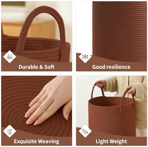 Laundry Basket Hamper Tall Rope Storage Woven for Blanket toys Dirty Clothes in Living Room Bathroom Bedroom (Dark Brown, 60L/15.8Gal) - Image 5