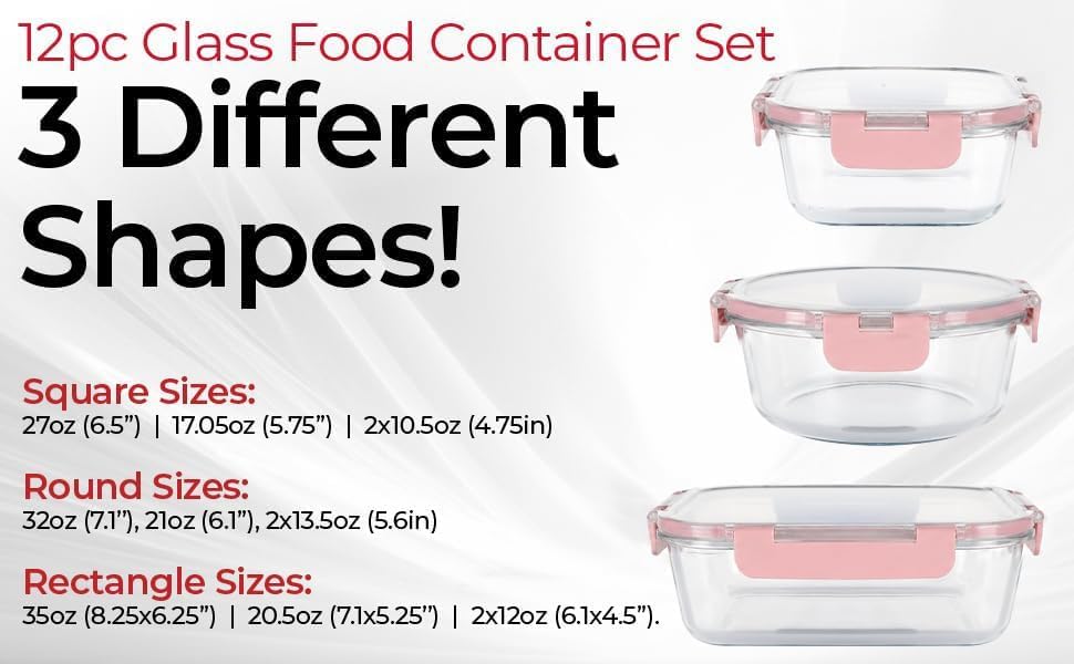 Magic Mill Premium Borosilicate Glass Food Storage Containers with lids Set | 24pc Sets with 12 Bowls & 12 Airtight Locking Lids for Lunch & Meal Prep, Safe for Oven, Freezer, Dishwasher, BPA-Free - Image 6