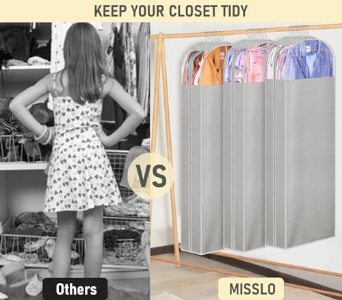 MISSLO 10" Gusseted Garment Bags for Hanging Clothes Storage 60" Dress Bags for Gowns Long Breathable Dress Cover for Closet Storage Coat Protector, 3 Packs, Grey - Image 7