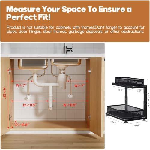 1 Pack-16"D Under Sink Storage Organizer with 2-Tier Slide Out Drawer, Sophisticated Mesh Pull Out Shelf for Kitchen & Bathroom, Fits Small Items, Upgraded Arched Track for Smooth Gliding-Black - Image 2