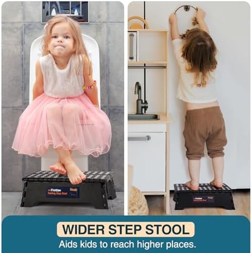 Flottian 5" Folding Step Stool for Adults and Kids 15-Inch Extra Wide Stool Holds Up to 300 lbs,Non-Slip Folding Stools with Handle,Compact Plastic Foldable Step Stool for Bathroom,Kitchen,ect - Image 7