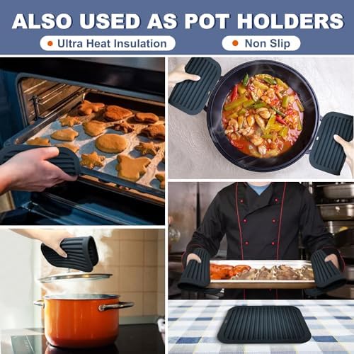 Walfos Silicone Trivets for Hot Pots and Pans - 446°F Heat Resistant Hot Pads for Kitchen Counter- 4 Pcs Multi-Purpose & Versatile Trivet Mat - Long-Lasting & Flexible Silicone Hot Pad（Black） - Image 2