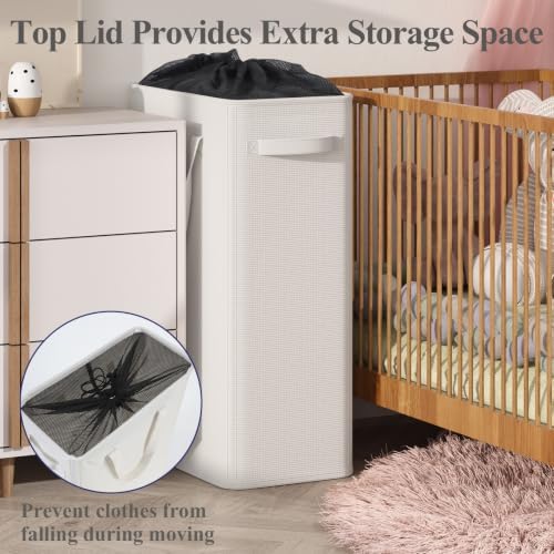 Optish 75L Slim Laundry Hamper, Baby Hamper for Nursery with Handles, Large Laundry Basket for Dorm, Bedroom, Living Room, Collapsible Laundry Basket, White - Image 6