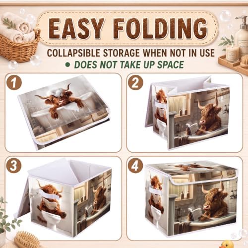 Briwooody Highland Cow Storage Bin with Lid and Carrying Handle - Image 6
