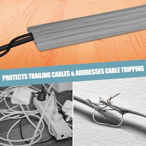 Floor Cord Cover Self Adhesive Cord Hider,3.3FT Cable Management, Extension Strip Protector for Wires, Prevent Cable Trips for Offices, Gyms, Exhibitions Cavity:0.39"(W) x 0.27"(H) Gray Wood - Image 6