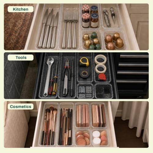 6 PCS Clear Plastic Drawer Organizers Set Storage Trays - Image 4