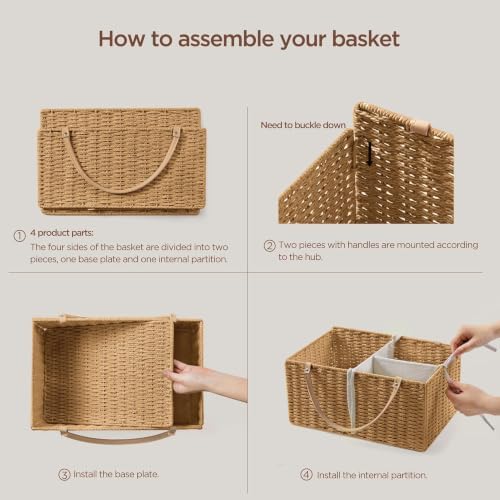 HBlife Large Baby Diaper Caddy Organizer, Paper Rope Storage Baskets Nursery Bin with Removable Divider, Portable Car Organizer for Diapers, Baby Shower Gifts, Newborn Essentials Must Haves - Image 7