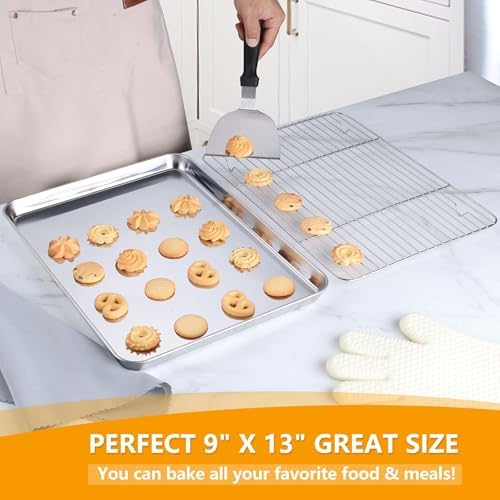 Homikit 10x12 Inch Stainless Steel Quarter Sheet Pan with Wire Cooling Rack - Image 5