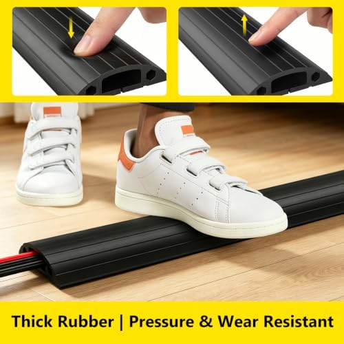 Eapele Floor Cord Cover 10ft Cord Covers for Wires on Floor, Linkable Heavy Duty Extension Cord Cover, Rubber Floor Cable Cover, Prevent Trip Hazard for Sidewalk Home Office Outdoor or Indoor Settings - Image 3