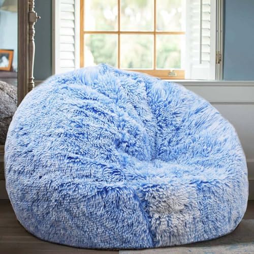 Fluffy Stuffed Animal Storage Bean Bag Chair Cover (No Filler), Faux Fur Comfy Bean Bag Cover for Organizing Plush Toys or Textile, for Adults Teens Kids Girls, Blue by Unknown