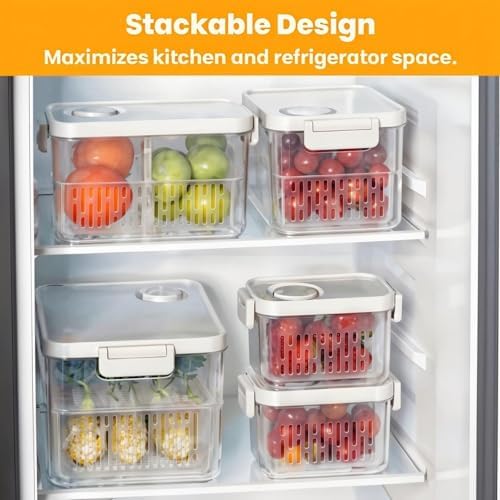 vacane Produce Saver, Fruit Storage Containers Produce Containers Berry Containers with Colanders, 3.8 Cup - Image 4