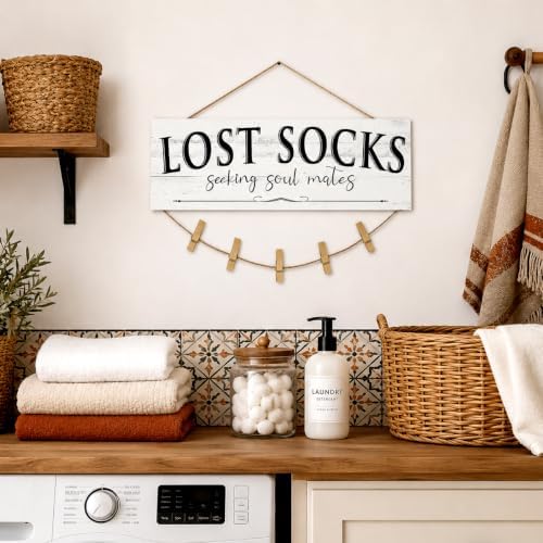 Laundry Room Signs Lost Socks Hanging Decor Wall 6" x 14.5" - Image 5