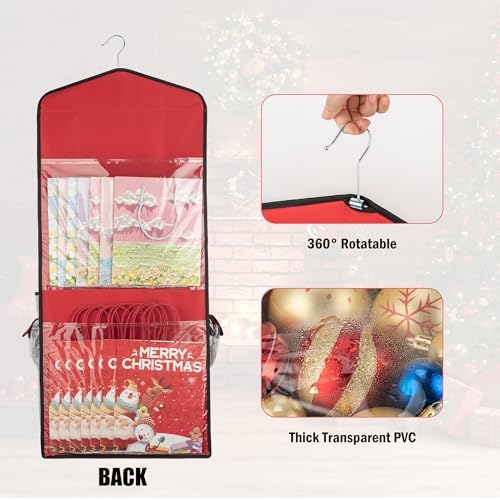 EXLIFBAG Wrapping Paper Storage, Double-Sided Hanging Storage, Red - Image 4