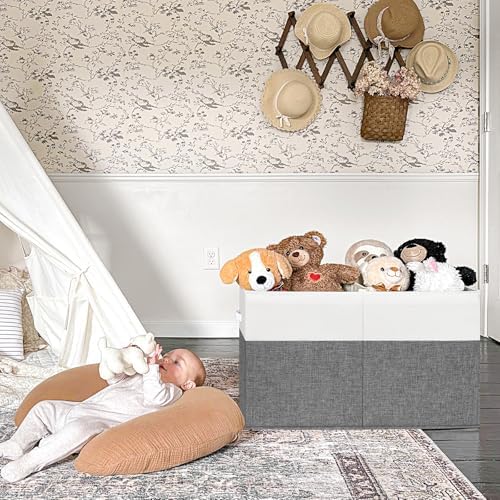 INDRESSME 85L Large Toy Storage Box with Lid & Dividers, Grey & White - Image 3